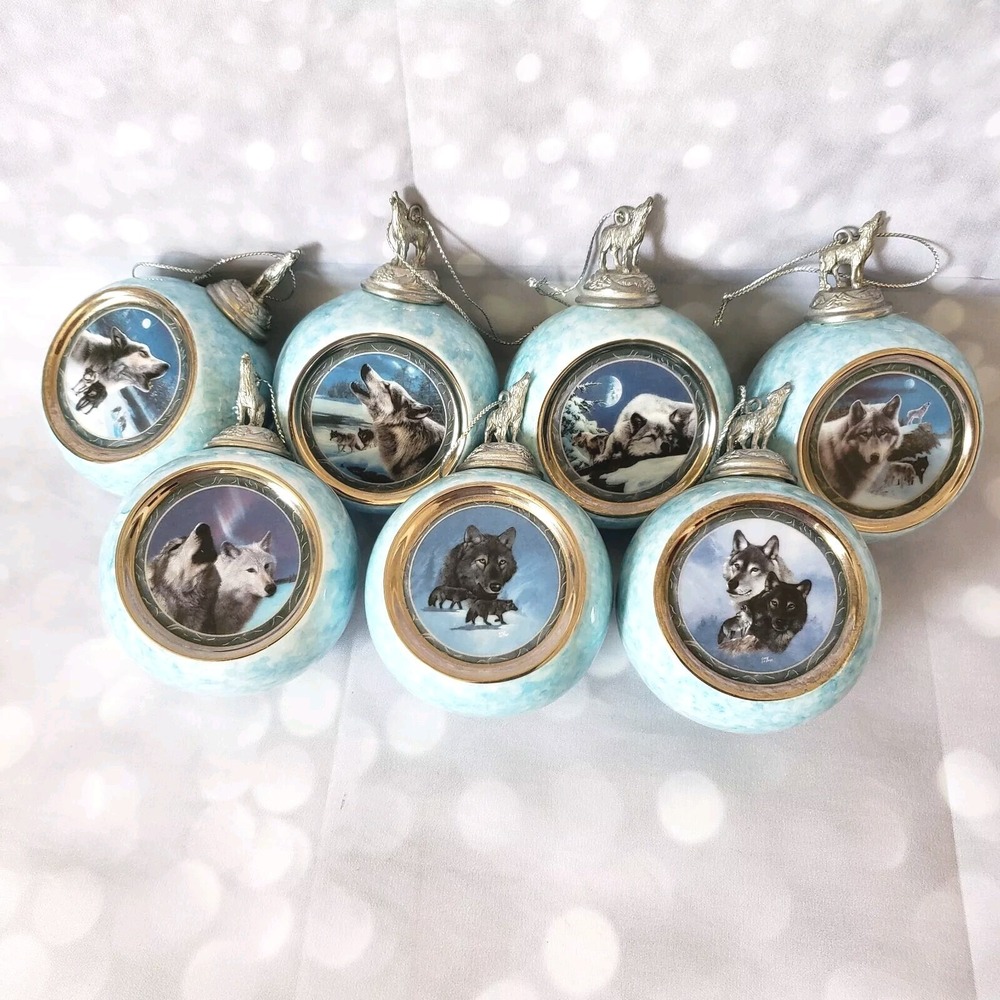 Bradford Editions Spirit Of The Wilderness 7 Wolf Ornaments 1997 1998 Collection